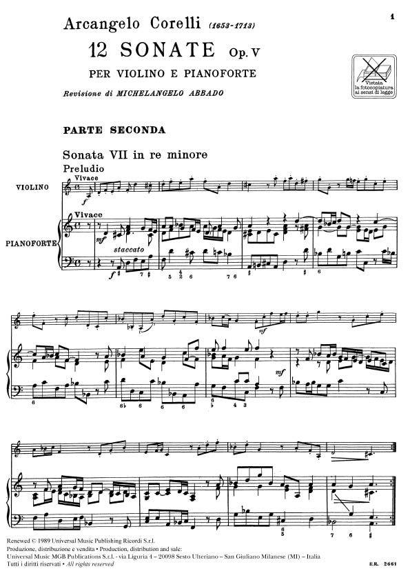 12 Sonate Per Violino E Basso Op. V - housle a klavír
